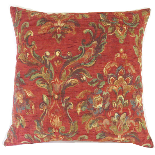 rusty red floral and scroll pillow cover