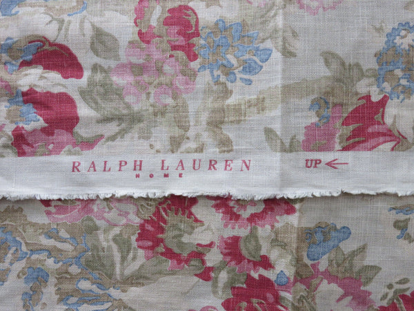 rose pink and blue floral linen pillow cover made from Ralph Lauren Gardiners Bay fabric in Vintage
