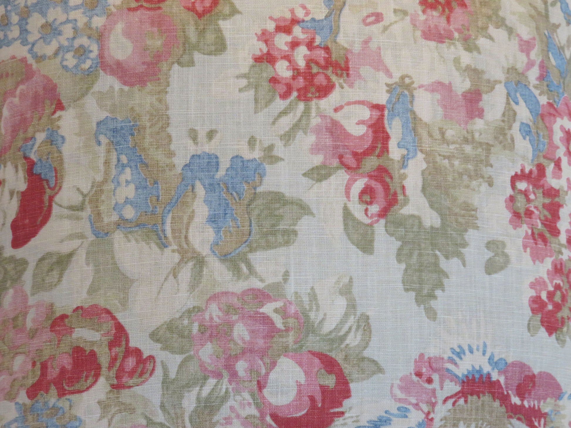 rose pink and blue floral linen pillow cover made from Ralph Lauren Gardiners Bay fabric in Vintage
