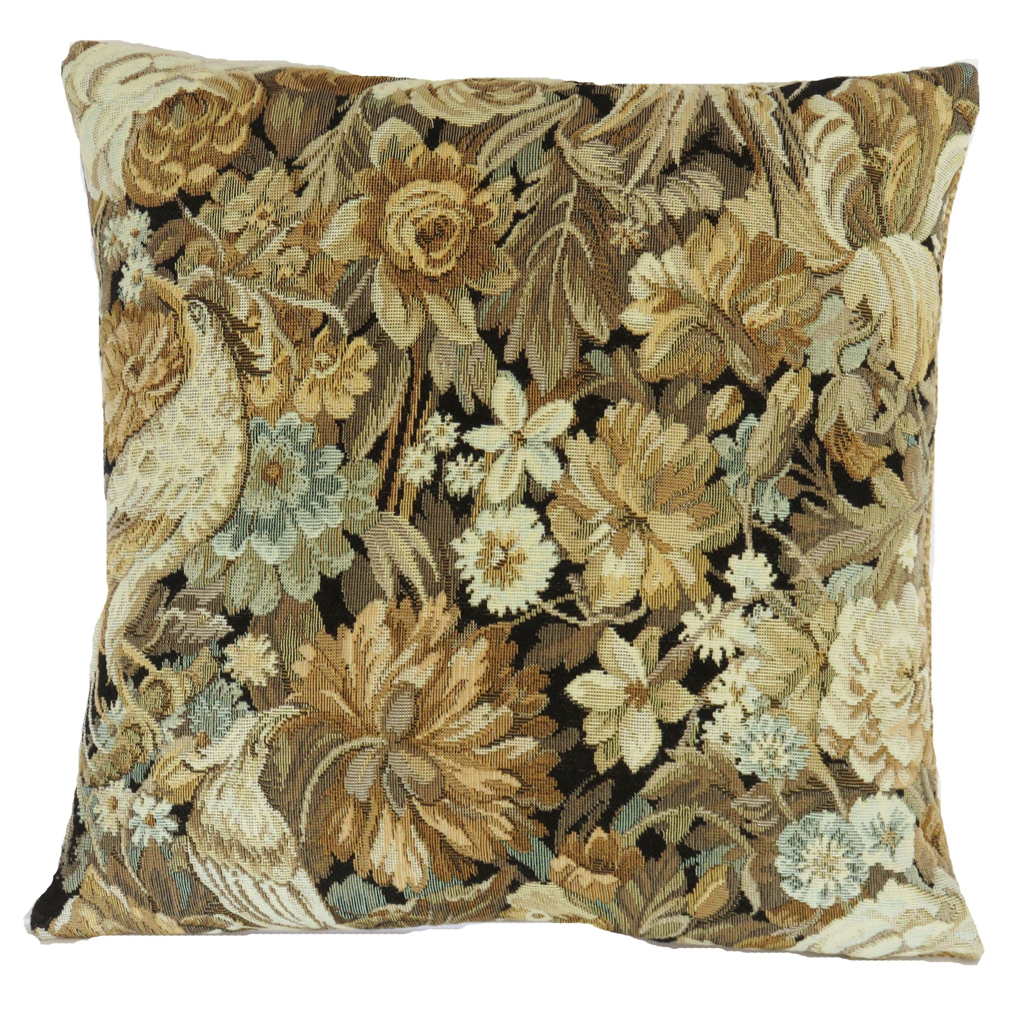 golden tapestry bird & floral pillow cover