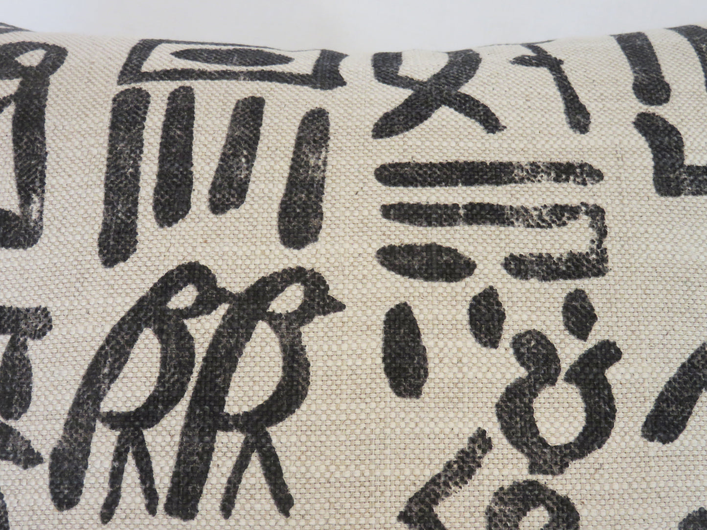 Hieroglyph Print Pillow Cover, Natural Cream and Charcoal Black, Birds, People, Symbols