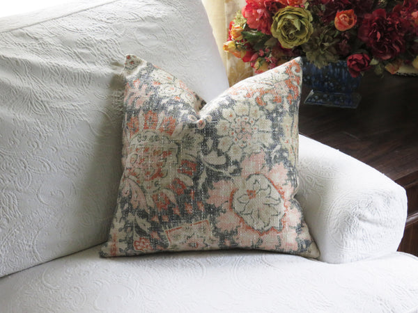 blue rust floral pillow cover