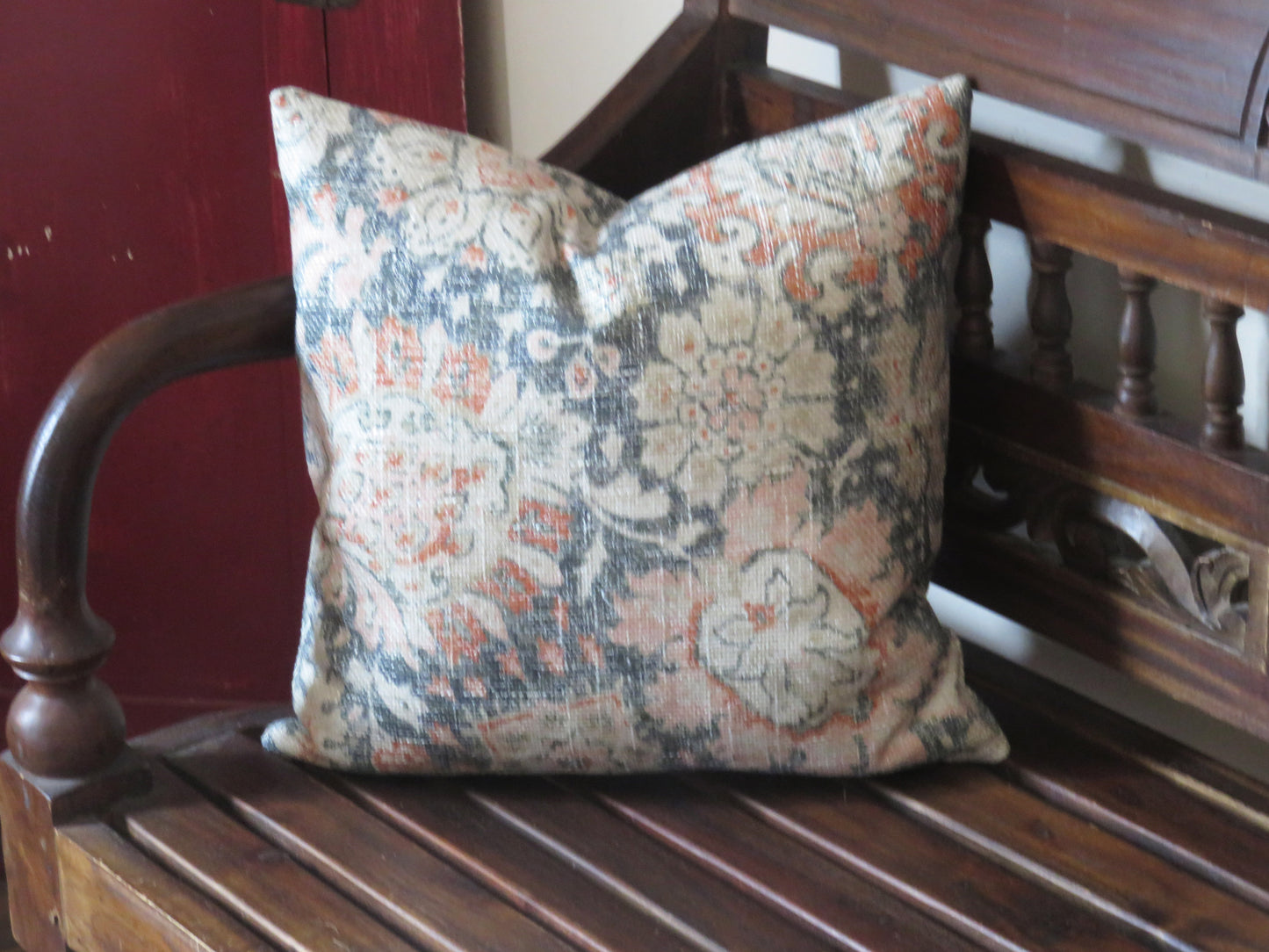 blue rust floral pillow cover