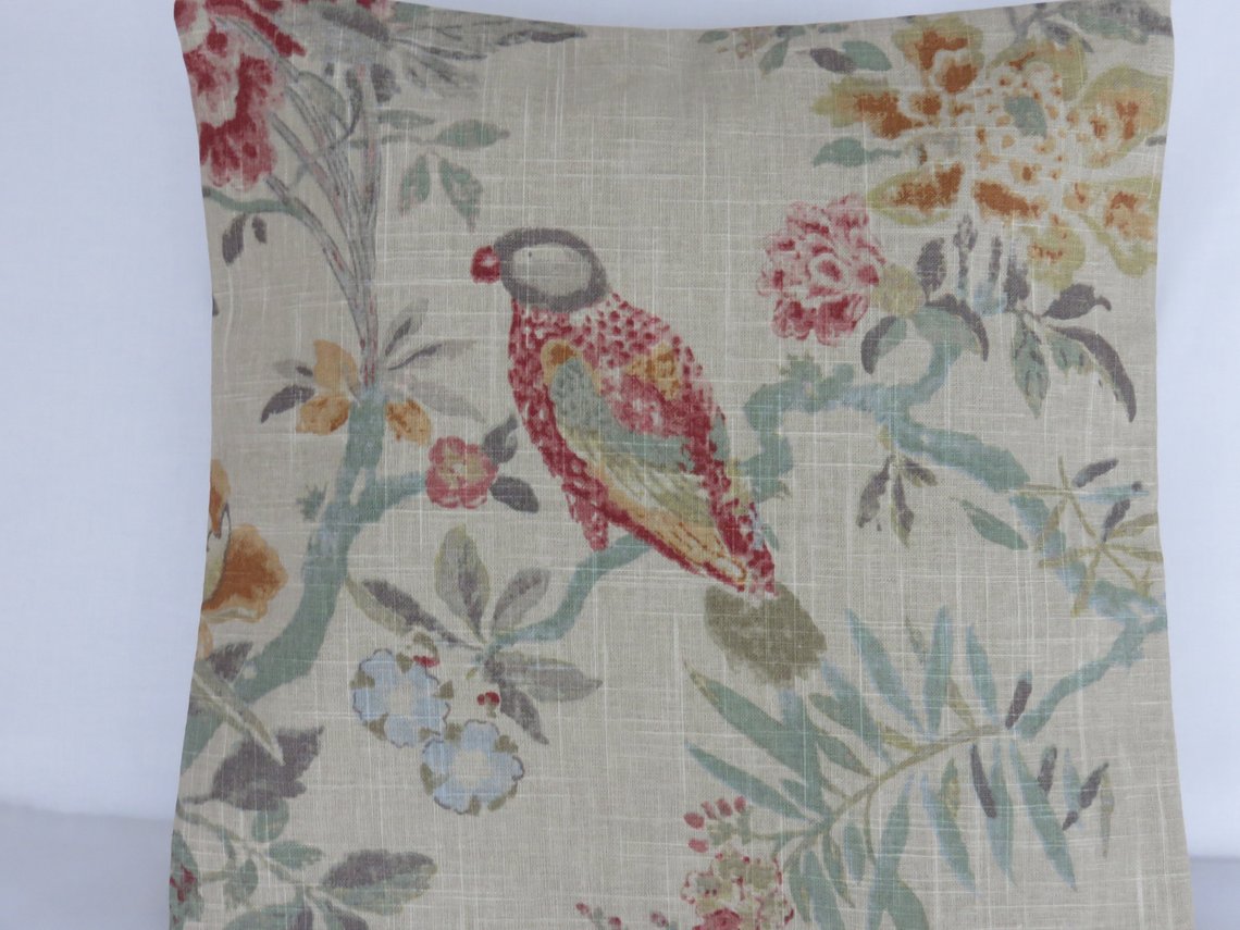 Bird floral linen pillow, braemore arielle woodland