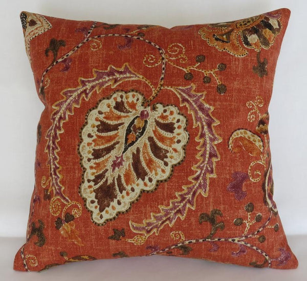 rusty orange suzani pillow kaufmann soumak persimmon fabric