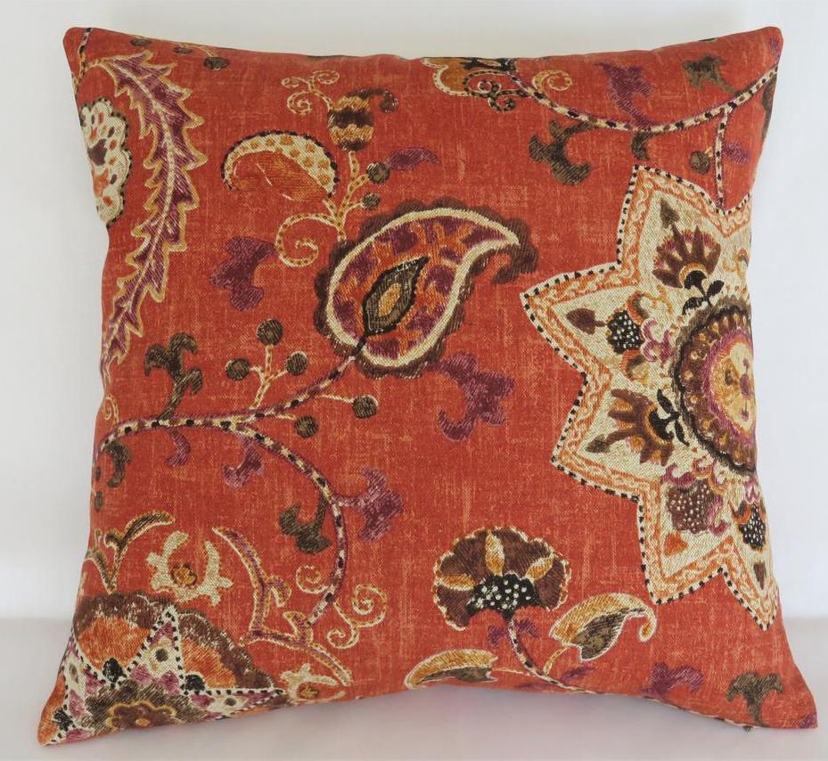 rusty orange suzani pillow kaufmann soumak persimmon fabric