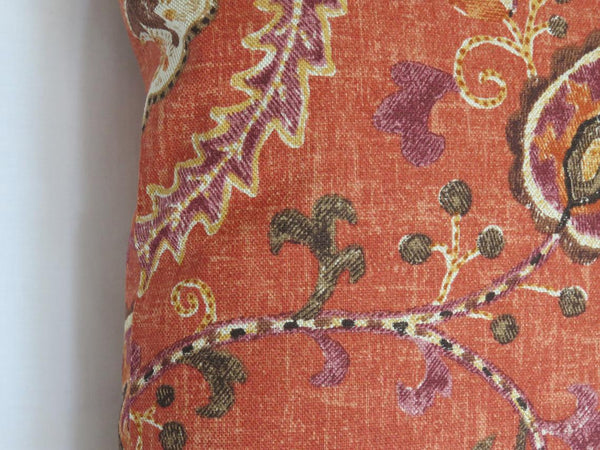 rusty orange suzani pillow kaufmann soumak persimmon fabric