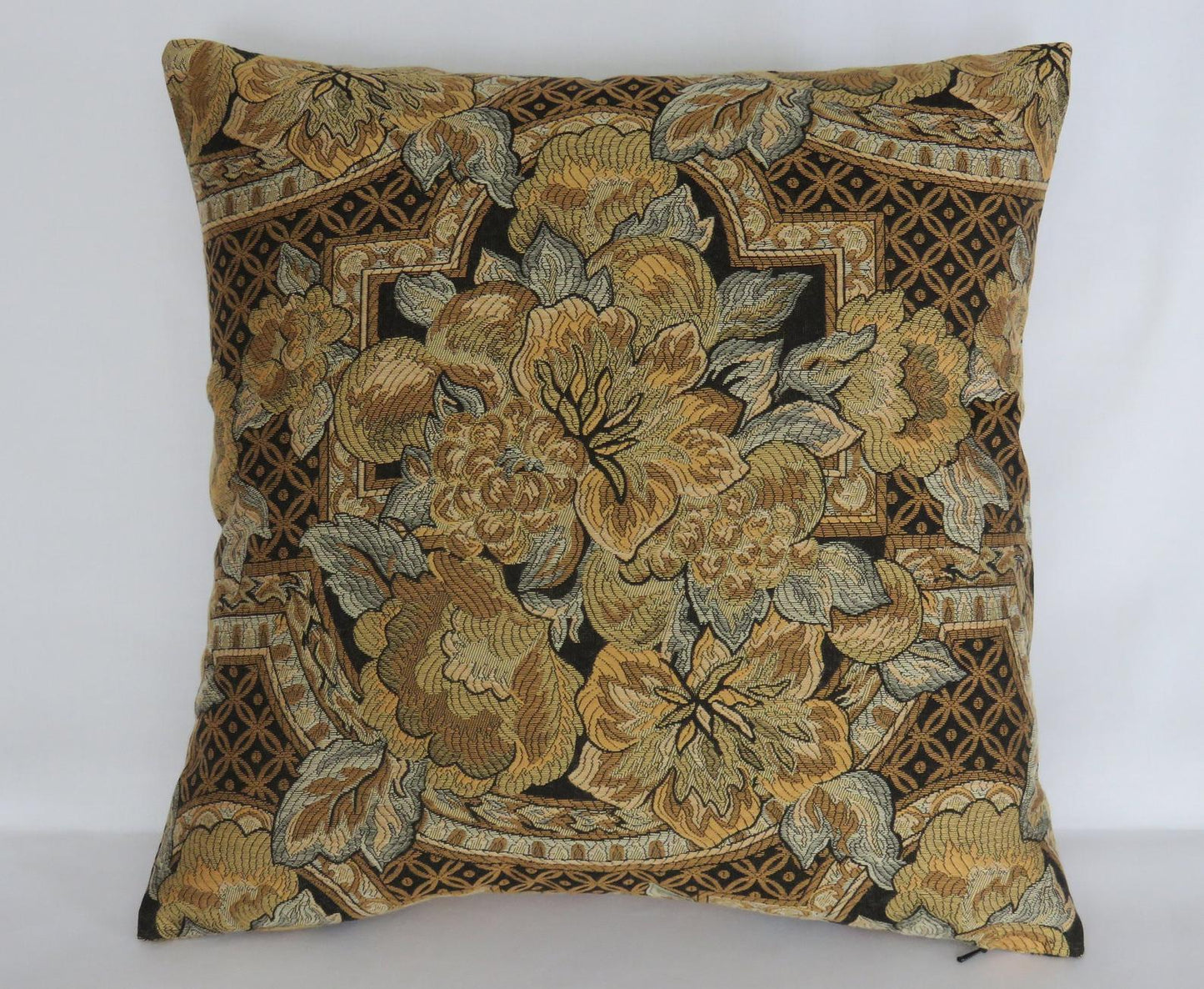 gold floral brocade pillow cover art nouveau or deco lily with black, grey, bronze