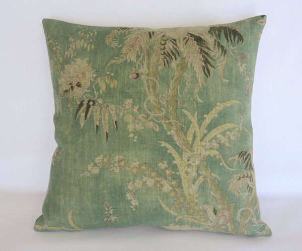 Sea Green Acquitaine Floral Pillow Cover, Teal English Linen Print