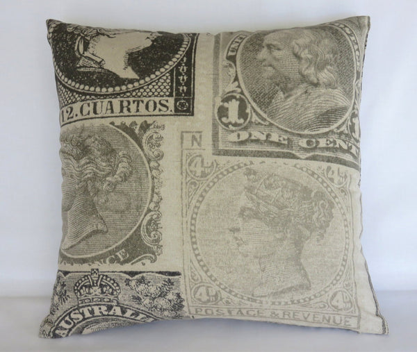 Grey Stamp Pillow Cover, Philatelist, Collector Gift