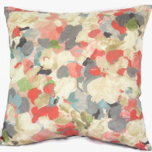 coral teal grey watercolor floral pillow cover