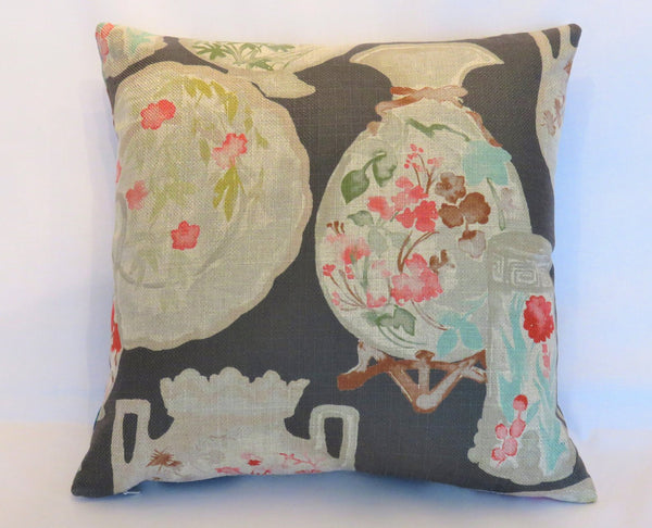 Grey Coral Aqua Pillow Cover with Painted China, Regal Quinn