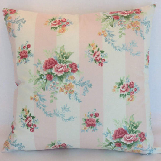 Pale Pink Floral Stripe Pillow Cover