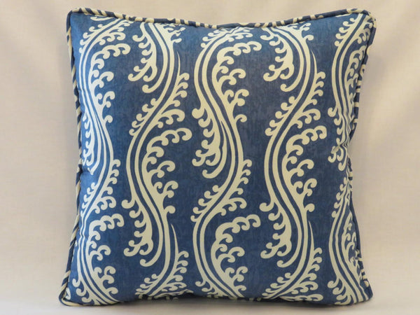 Indigo chintz welted pillow cover Waverly turning tides blue