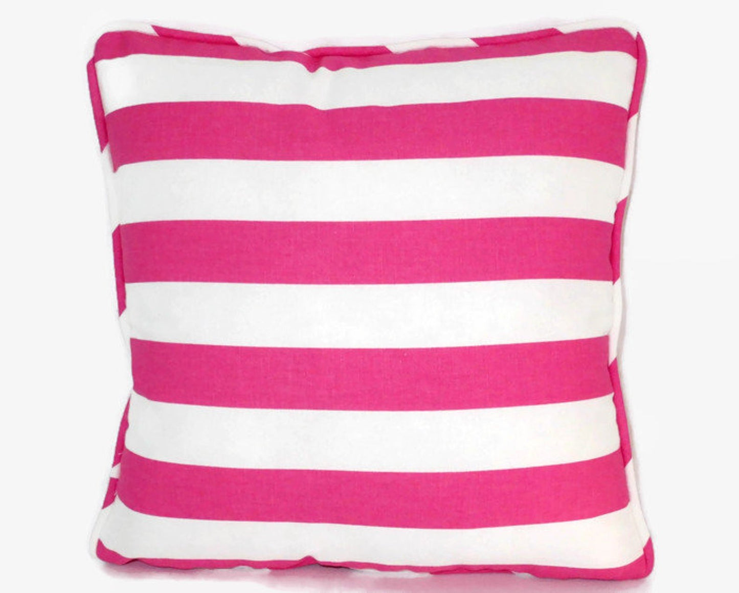 Hot pink and white awning stripe pillow cover