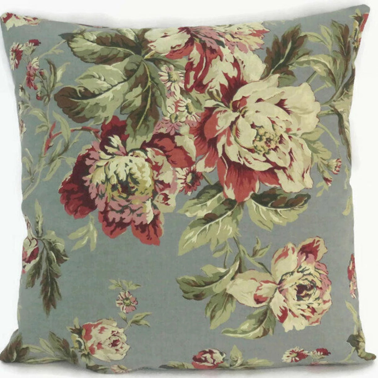 Teal & Maroon Floral Pillow Cover , Waverly Fleuretta Bayberry