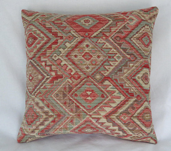 coral and aqua southwest chenille pillow