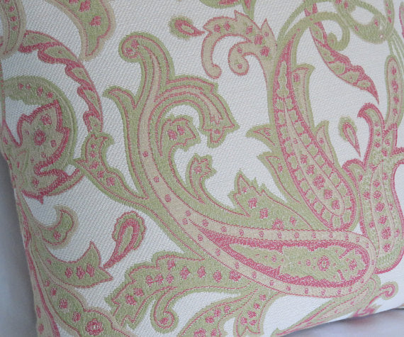 Pink and Green Paisley Pillow Cover