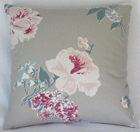 Taupe  pink and teal floral pillow cover