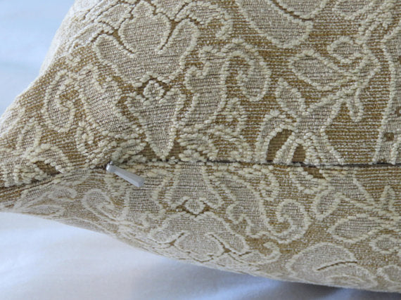 Cream and Gold Lace Chenille Pillow Cover