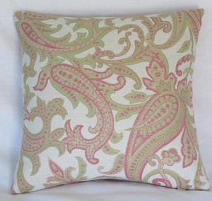 Pink and Green Paisley Pillow Cover