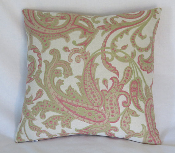 Pink and Green Paisley Pillow Cover