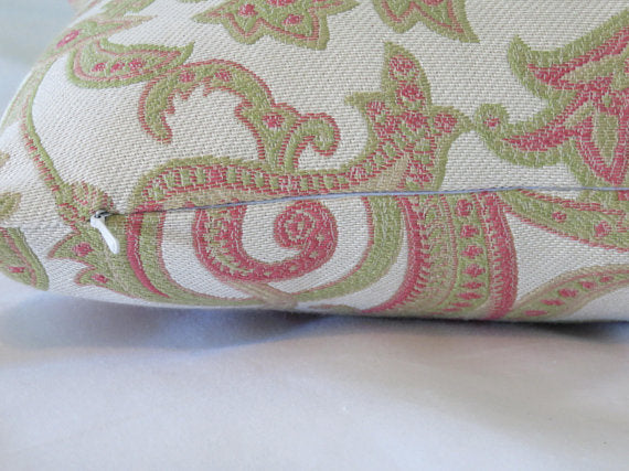 Pink and Green Paisley Pillow Cover