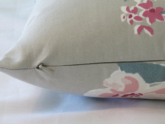 Taupe Teal and Pink Floral Pillow Cover