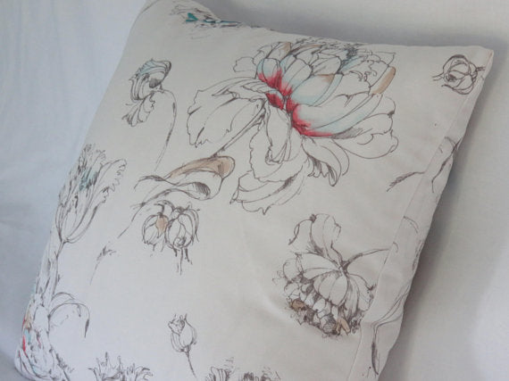 floral sketch with watercolor pillow