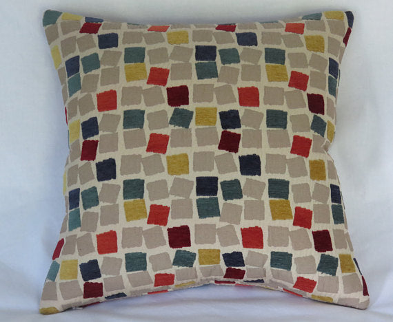 colorful chenille squares pillow