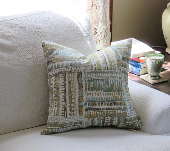 Aqua and Gold Tribal Print Pillow Cover