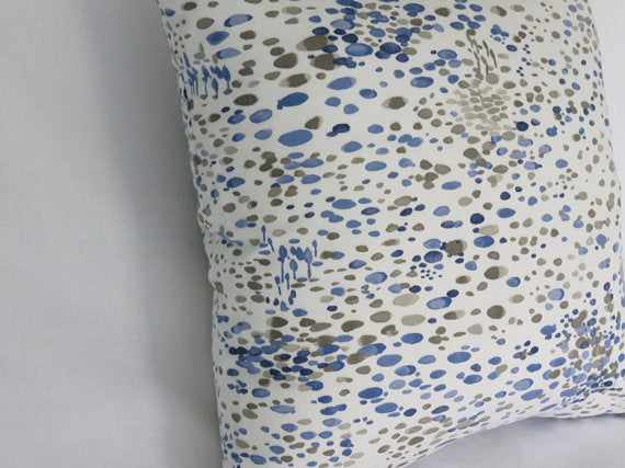 blue grey white spattered pillow cover