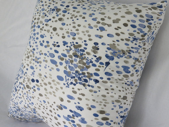 blue grey white spattered pillow cover