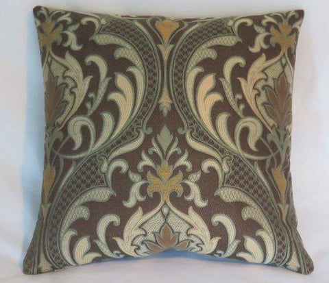 brown and aqua art nouveau pillow cover