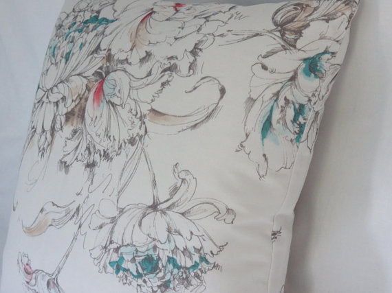 watercolor tulip pillow on white cotton