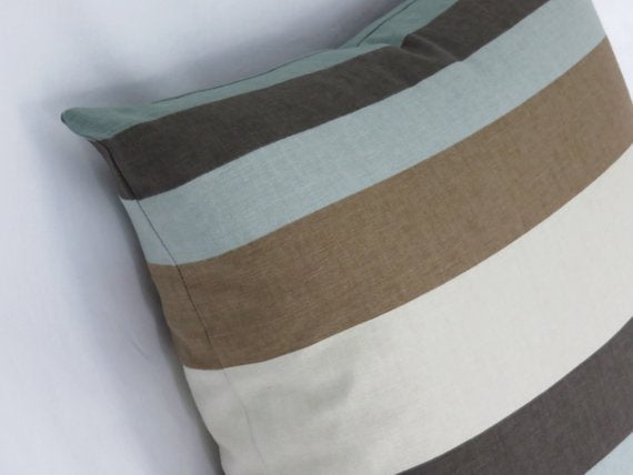 Brown Aqua cream stripe pillow cover