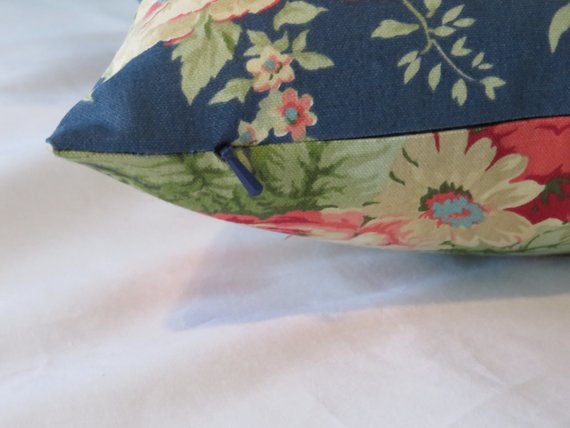 sanctuary rose pillow cover of blue floral waverly fabric