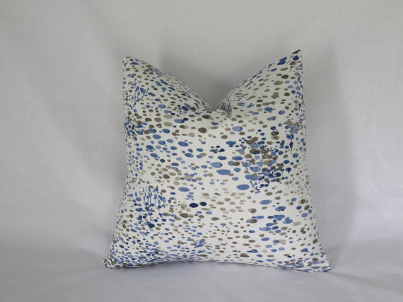 blue grey white spattered pillow cover