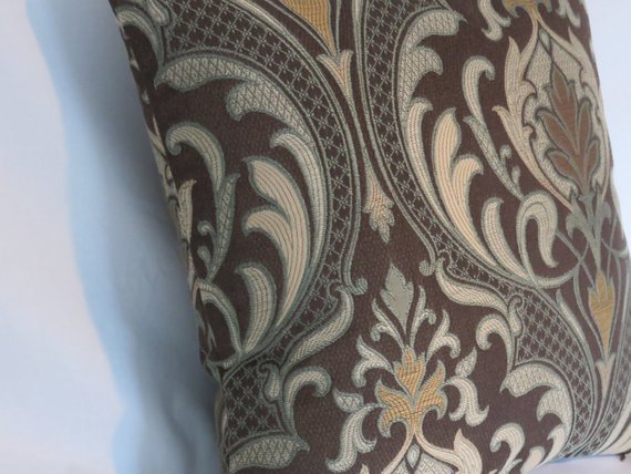 brown and aqua art nouveau pillow cover