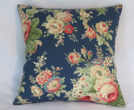 sanctuary rose pillow cover of blue floral waverly fabric