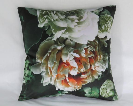 White and Blush Pink Rose Pillow Cover on Black Velour