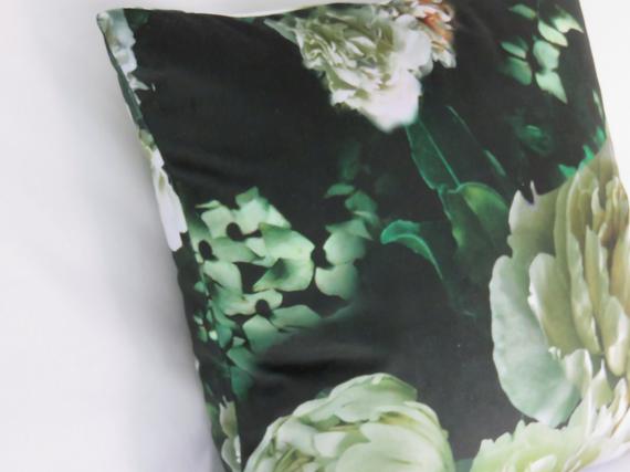 White and Blush Pink Rose Pillow Cover on Black Velour