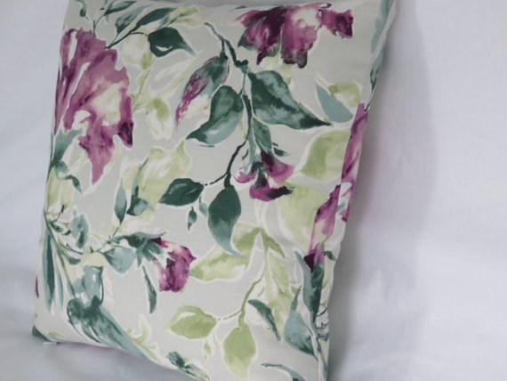 teal and purple watercolor floral pillow in Kelly Ripa fabric