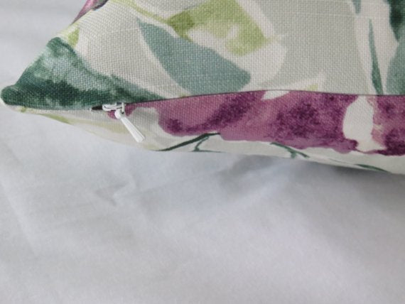 teal and purple watercolor floral pillow in Kelly Ripa fabric