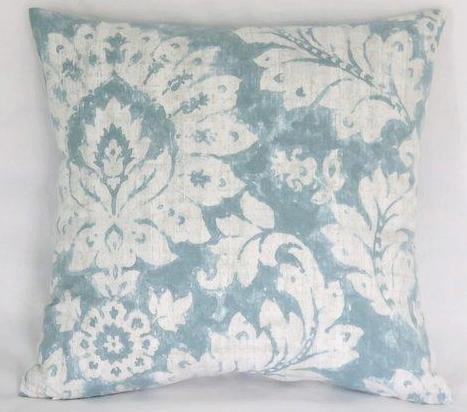 Teal green damask print pillow