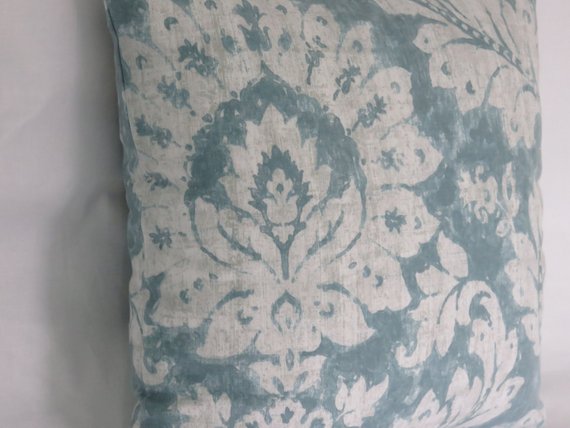 Teal green damask print pillow