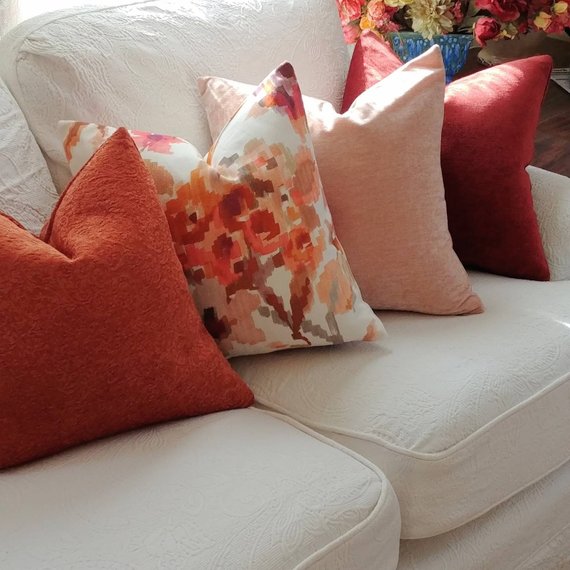 Rust and Purple watercolor floral pillow