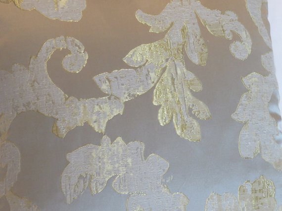 silver and gold satin brocade pillow floral and scrolls