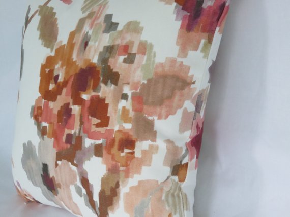 Rust and Purple watercolor floral pillow