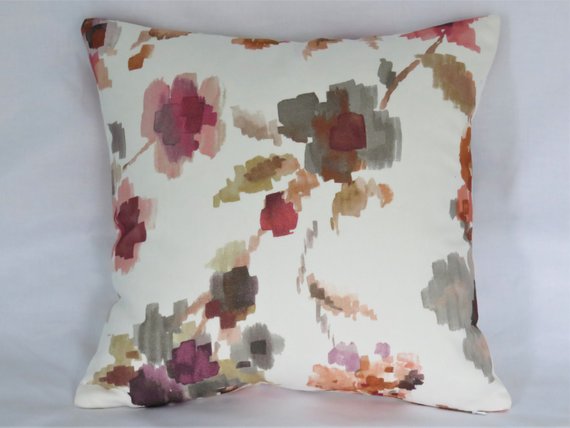 Rust and Purple watercolor floral pillow